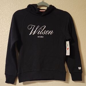 NEW! Wilson Girls Youth M Black Pullover Sweatshirt Hoodie with Embroidered Logo